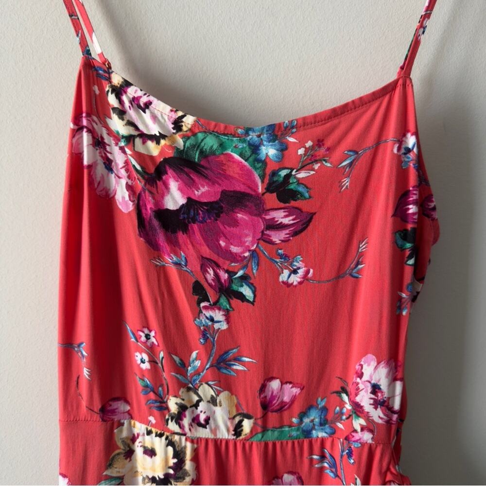 Express Floral Mini Faux Rap Dress adjustable spaghetti straps tropical ruffle M - Picture 5 of 15